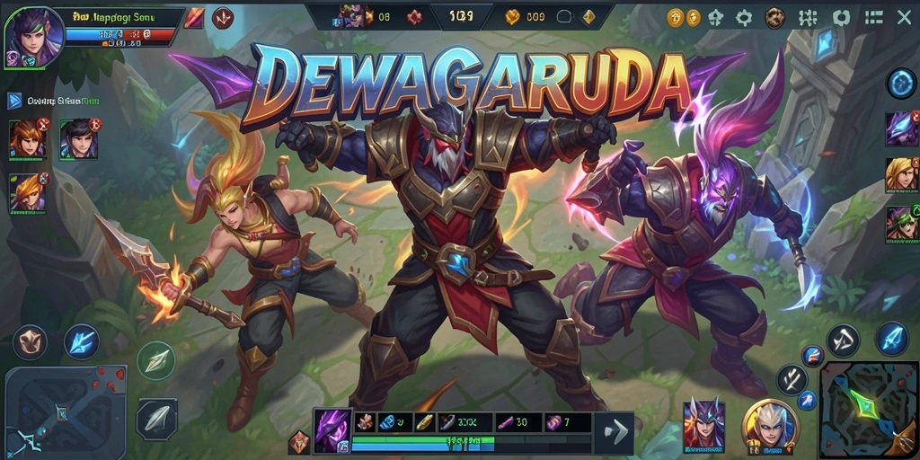 Tampilan gameplay seru DEWAGARUDA di arena pertarungan MOBA.