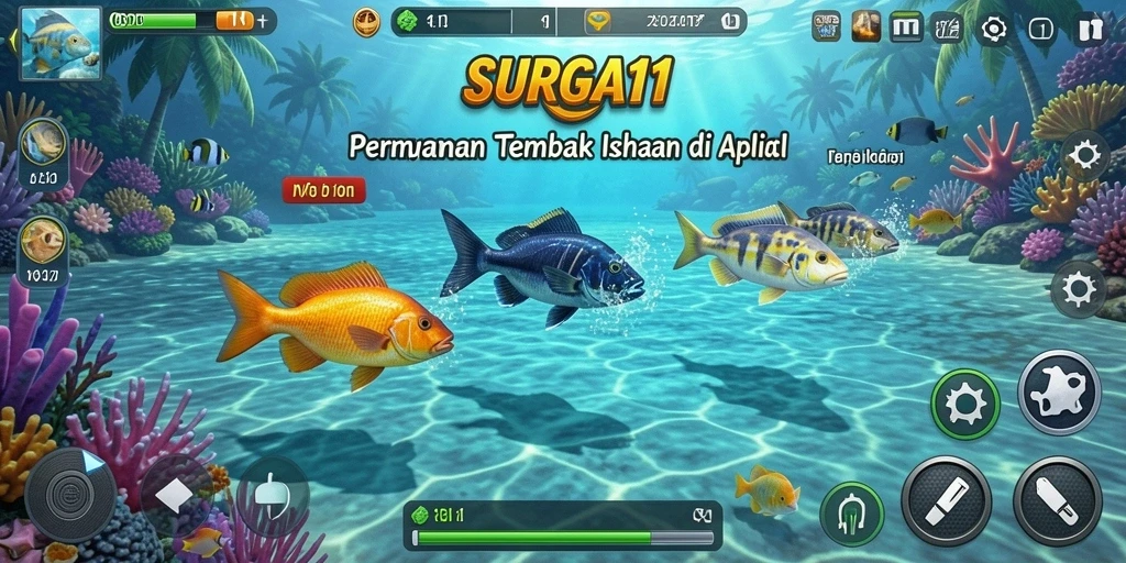 Tangkapan layar gameplay SURGA11 menampilkan aksi seru Tembak Ikan.