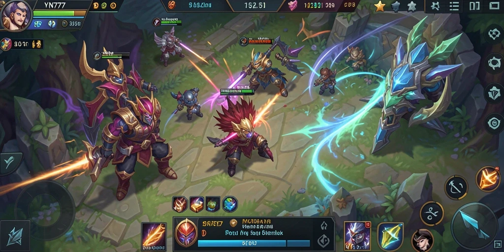 Tangkapan layar YN777 menampilkan aksi seru dan strategi tim dalam game MOBA.